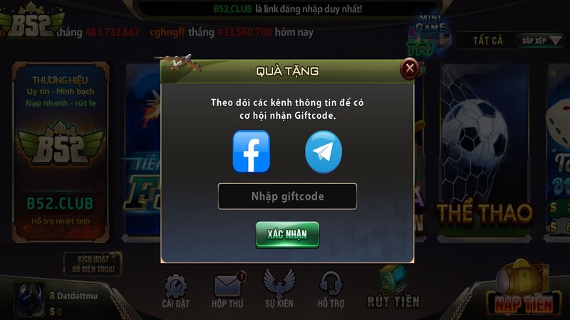 Hướng dẫn nhận Gift Code B52