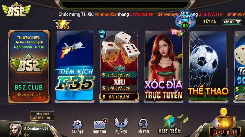 Giao diện của cổng game B52CLUB