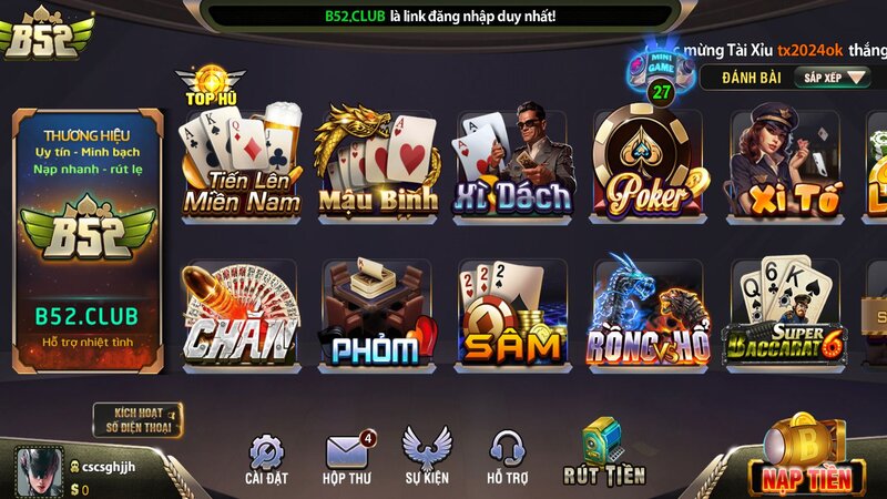 Các game bài đổi thưởng tiền thật tại B52CLUB