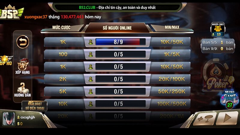 Hướng dẫn chơi Poker tại B52 